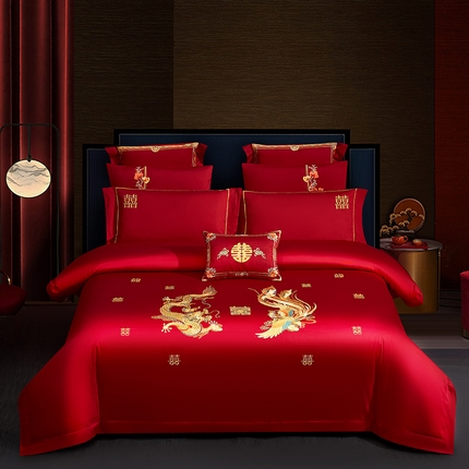 91家纺网 家纺一手货源 找家纺 （总）蒂爵 2025新款婚庆长绒棉时尚小红书爆款刺绣婚庆四件套多件套-无提花款