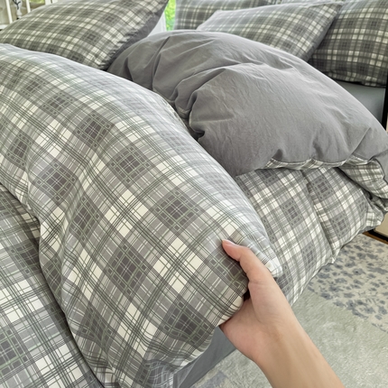 优承佳生活馆 2025新款水洗云朵四件套（提供买家秀） 格纹灰