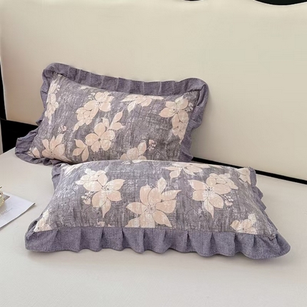 91家纺网 家纺一手货源 找家纺 圣比熊 2025新款可水洗原麻花边枕套宿舍单人枕芯套枕头套内胆套仿亚麻 陌上花开-咖