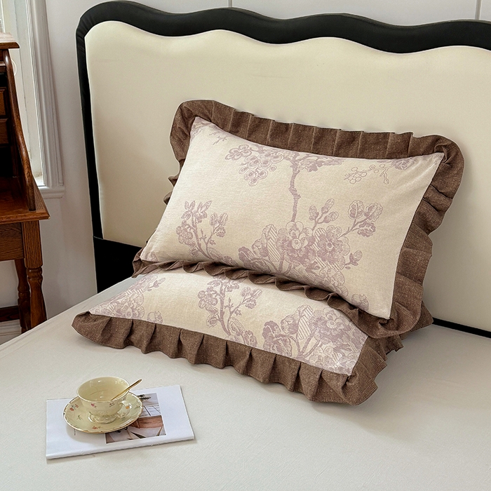 91家纺网 家纺一手货源 找家纺 梦舒羽 2025新款可水洗原麻花边枕套宿舍单人枕芯套枕头套内胆套仿亚麻 紫嫣