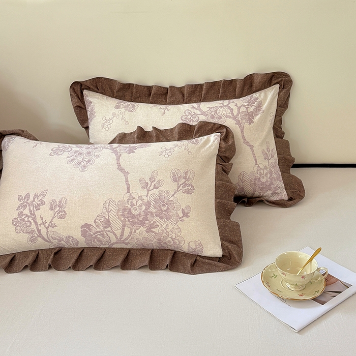 91家纺网 家纺一手货源 找家纺 梦舒羽 2025新款可水洗原麻花边枕套宿舍单人枕芯套枕头套内胆套仿亚麻 紫嫣