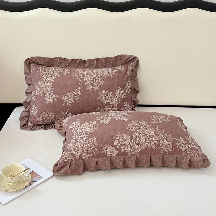 91家纺网 家纺一手货源 找家纺 梦舒羽 2025新款可水洗原麻花边枕套宿舍单人枕芯套枕头套内胆套仿亚麻 秋意浓