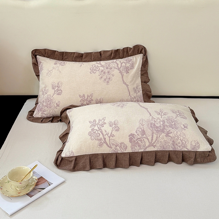 91家纺网 家纺一手货源 找家纺 梦舒羽 2025新款可水洗原麻花边枕套宿舍单人枕芯套枕头套内胆套仿亚麻 紫嫣