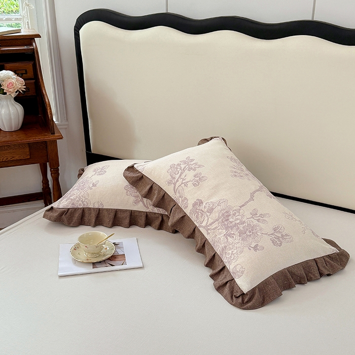 91家纺网 家纺一手货源 找家纺 梦舒羽 2025新款可水洗原麻花边枕套宿舍单人枕芯套枕头套内胆套仿亚麻 紫嫣