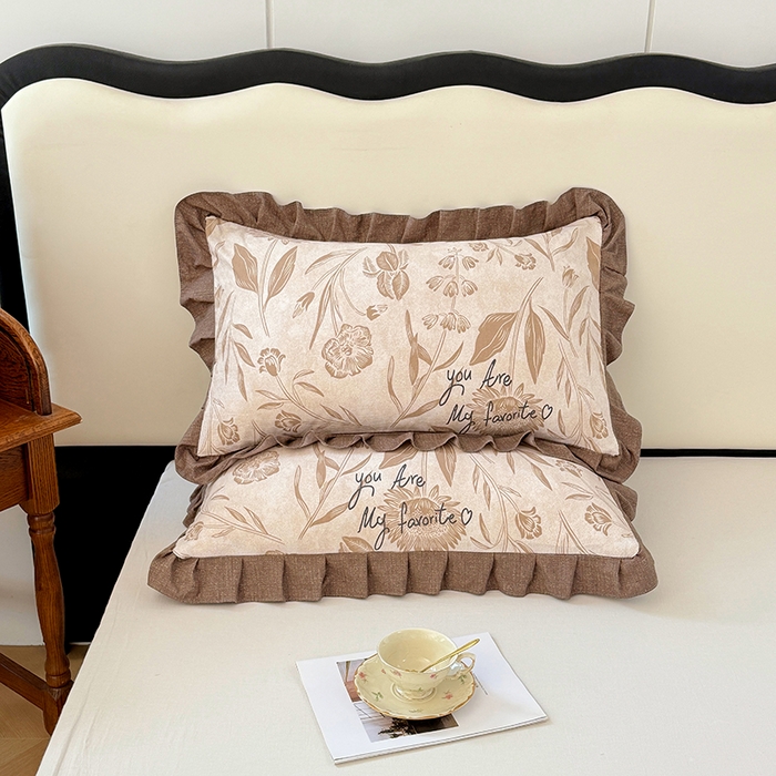 91家纺网 家纺一手货源 找家纺 梦舒羽 2025新款可水洗原麻花边枕套宿舍单人枕芯套枕头套内胆套仿亚麻 向阳花开