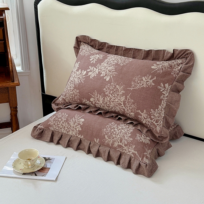 91家纺网 家纺一手货源 找家纺 梦舒羽 2025新款可水洗原麻花边枕套宿舍单人枕芯套枕头套内胆套仿亚麻 秋意浓