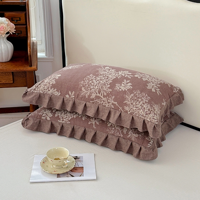 91家纺网 家纺一手货源 找家纺 梦舒羽 2025新款可水洗原麻花边枕套宿舍单人枕芯套枕头套内胆套仿亚麻 秋意浓