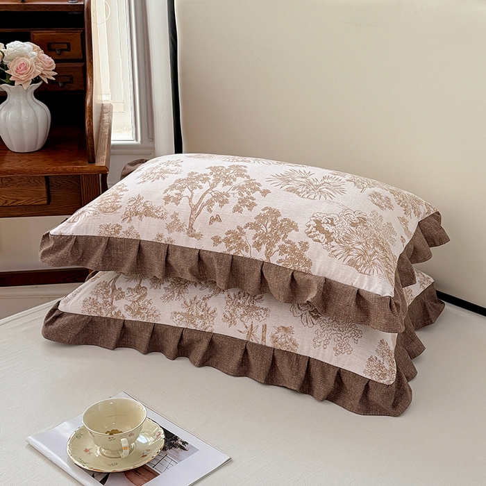 91家纺网 家纺一手货源 找家纺 梦舒羽 2025新款可水洗原麻花边枕套宿舍单人枕芯套枕头套内胆套仿亚麻 水木年华