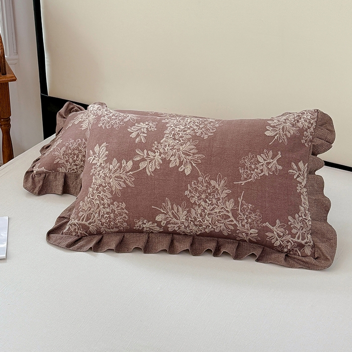 91家纺网 家纺一手货源 找家纺 梦舒羽 2025新款可水洗原麻花边枕套宿舍单人枕芯套枕头套内胆套仿亚麻 秋意浓