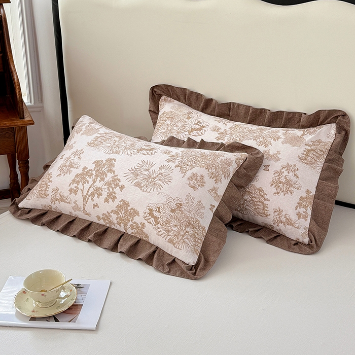 91家纺网 家纺一手货源 找家纺 梦舒羽 2025新款可水洗原麻花边枕套宿舍单人枕芯套枕头套内胆套仿亚麻 水木年华