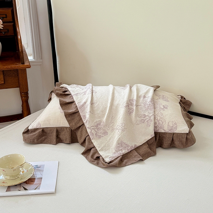 91家纺网 家纺一手货源 找家纺 梦舒羽 2025新款可水洗原麻花边枕套宿舍单人枕芯套枕头套内胆套仿亚麻 紫嫣