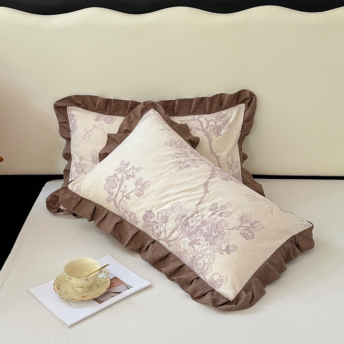 91家纺网 家纺一手货源 找家纺 梦舒羽 2025新款可水洗原麻花边枕套宿舍单人枕芯套枕头套内胆套仿亚麻 紫嫣