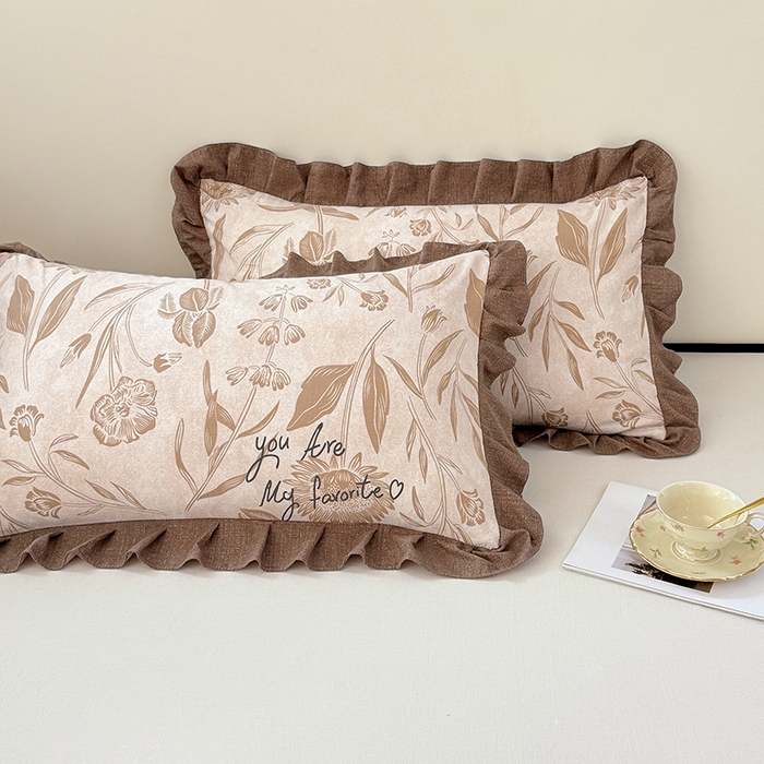 91家纺网 家纺一手货源 找家纺 梦舒羽 2025新款可水洗原麻花边枕套宿舍单人枕芯套枕头套内胆套仿亚麻 向阳花开