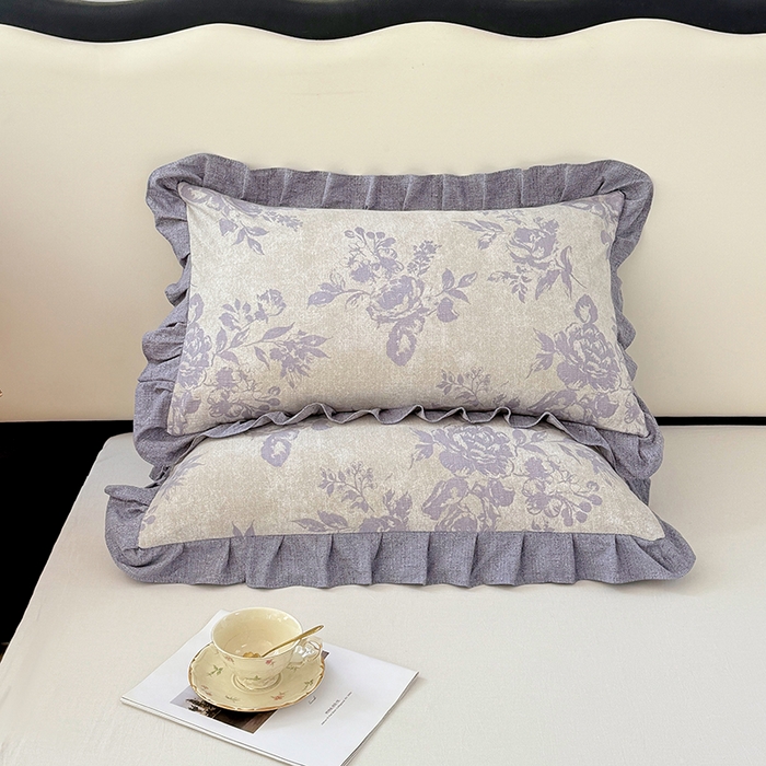 91家纺网 家纺一手货源 找家纺 梦舒羽 2025新款可水洗原麻花边枕套宿舍单人枕芯套枕头套内胆套仿亚麻 古堡花园-紫
