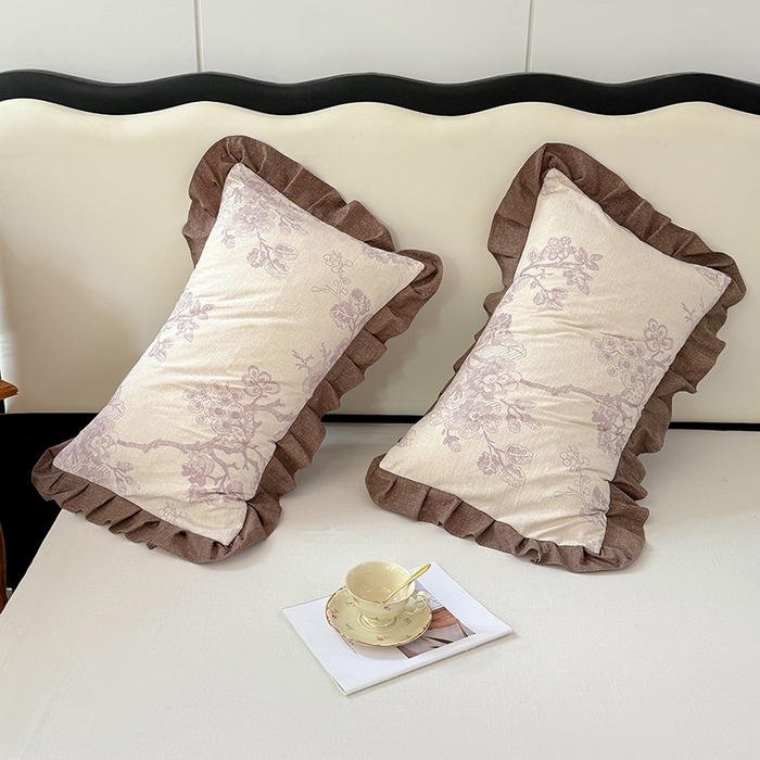 91家纺网 家纺一手货源 找家纺 梦舒羽 2025新款可水洗原麻花边枕套宿舍单人枕芯套枕头套内胆套仿亚麻 紫嫣