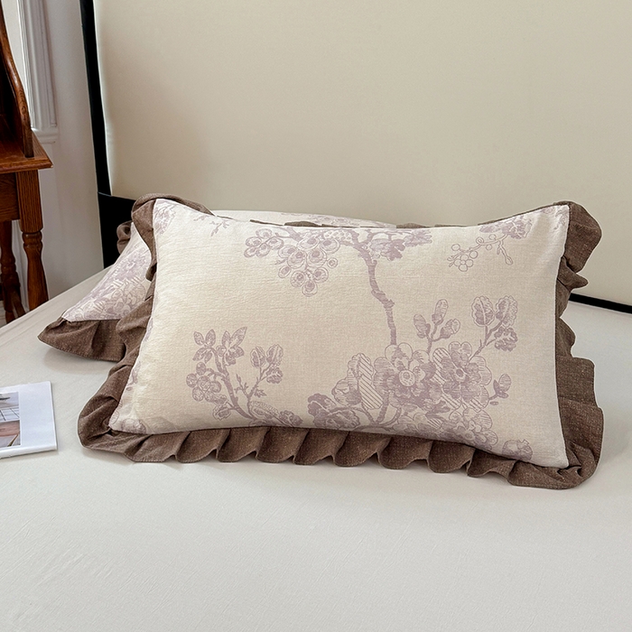 91家纺网 家纺一手货源 找家纺 梦舒羽 2025新款可水洗原麻花边枕套宿舍单人枕芯套枕头套内胆套仿亚麻 紫嫣