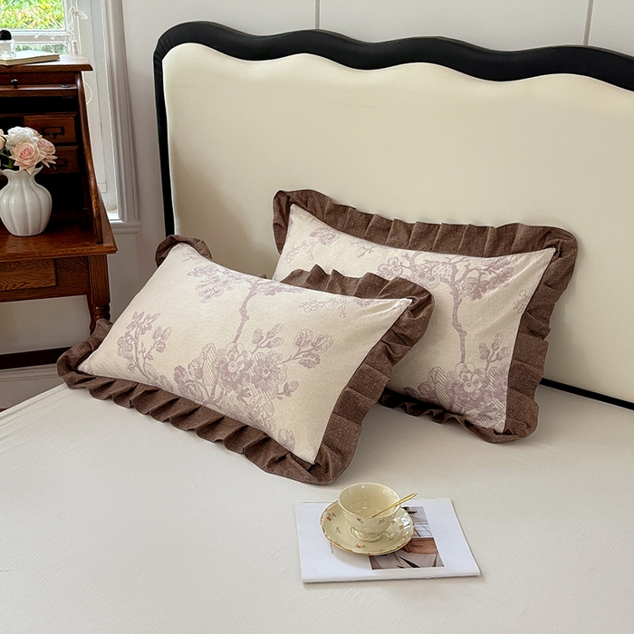 91家纺网 家纺一手货源 找家纺 梦舒羽 2025新款可水洗原麻花边枕套宿舍单人枕芯套枕头套内胆套仿亚麻 紫嫣