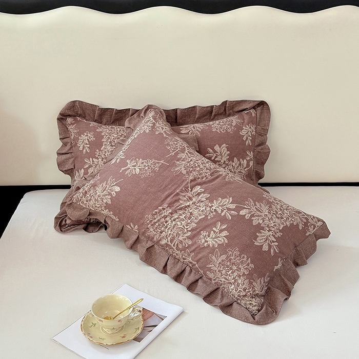 91家纺网 家纺一手货源 找家纺 梦舒羽 2025新款可水洗原麻花边枕套宿舍单人枕芯套枕头套内胆套仿亚麻 秋意浓