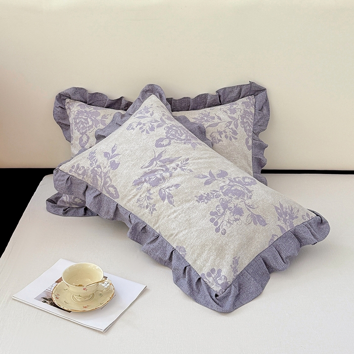 91家纺网 家纺一手货源 找家纺 梦舒羽 2025新款可水洗原麻花边枕套宿舍单人枕芯套枕头套内胆套仿亚麻 古堡花园-紫