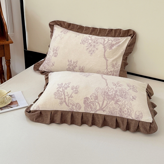 梦舒羽 2025新款可水洗原麻花边枕套宿舍单人枕芯套枕头套内胆套仿亚麻 紫嫣