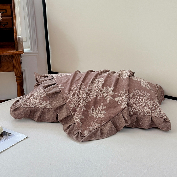 91家纺网 家纺一手货源 找家纺 梦舒羽 2025新款可水洗原麻花边枕套宿舍单人枕芯套枕头套内胆套仿亚麻 秋意浓