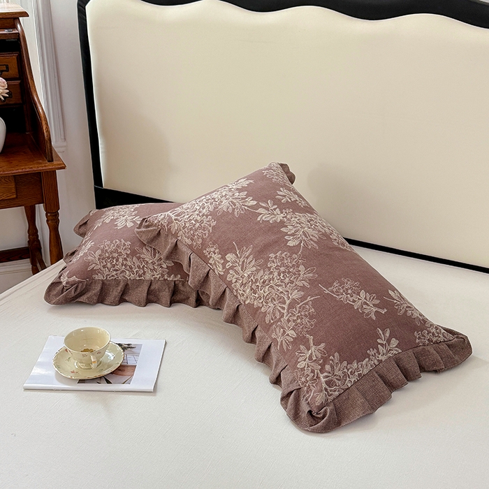 91家纺网 家纺一手货源 找家纺 梦舒羽 2025新款可水洗原麻花边枕套宿舍单人枕芯套枕头套内胆套仿亚麻 秋意浓