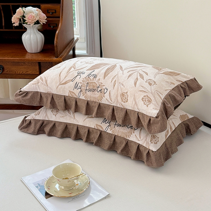 91家纺网 家纺一手货源 找家纺 梦舒羽 2025新款可水洗原麻花边枕套宿舍单人枕芯套枕头套内胆套仿亚麻 向阳花开