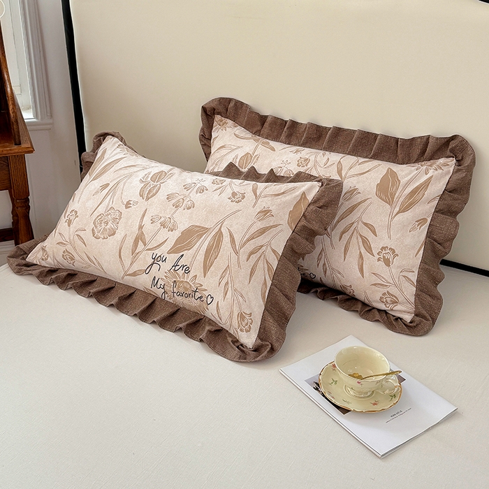 91家纺网 家纺一手货源 找家纺 梦舒羽 2025新款可水洗原麻花边枕套宿舍单人枕芯套枕头套内胆套仿亚麻 向阳花开