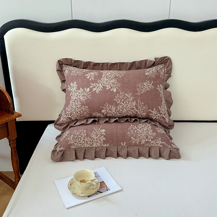 91家纺网 家纺一手货源 找家纺 梦舒羽 2025新款可水洗原麻花边枕套宿舍单人枕芯套枕头套内胆套仿亚麻 秋意浓