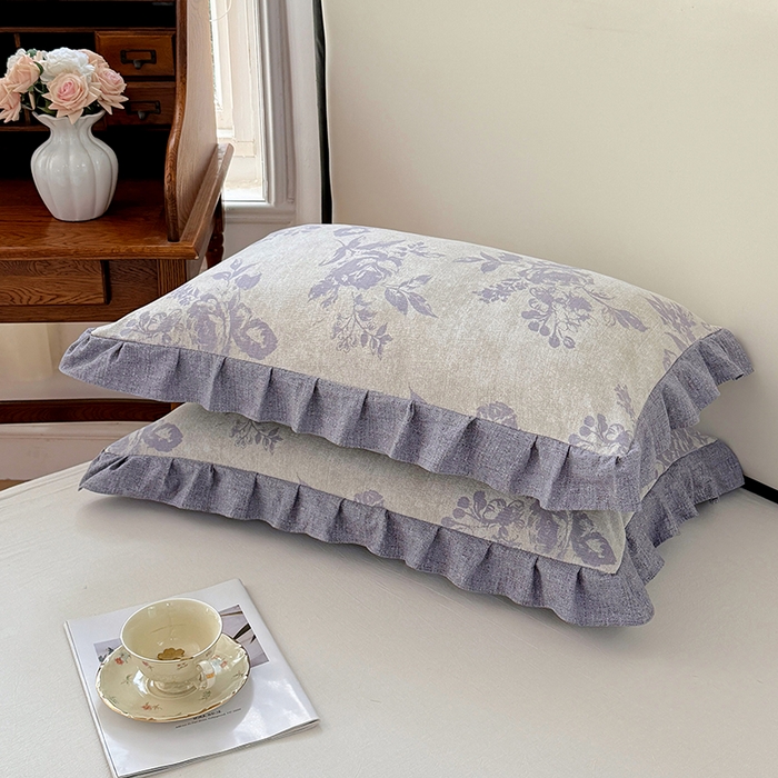 91家纺网 家纺一手货源 找家纺 梦舒羽 2025新款可水洗原麻花边枕套宿舍单人枕芯套枕头套内胆套仿亚麻 古堡花园-紫