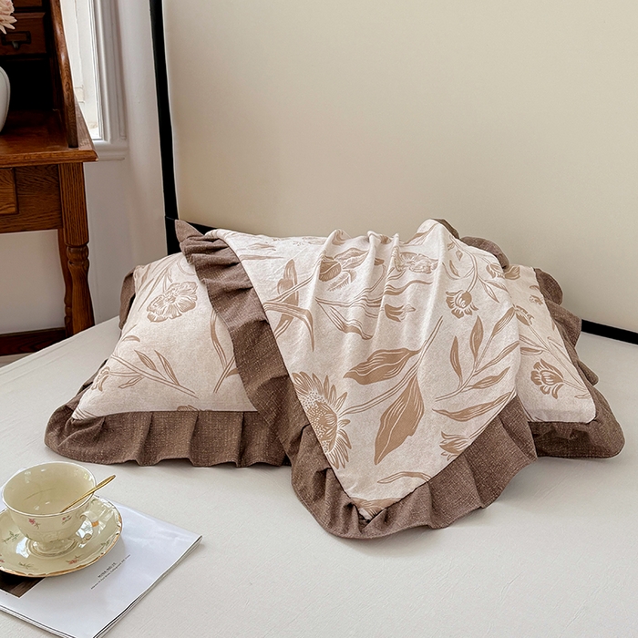 91家纺网 家纺一手货源 找家纺 梦舒羽 2025新款可水洗原麻花边枕套宿舍单人枕芯套枕头套内胆套仿亚麻 向阳花开