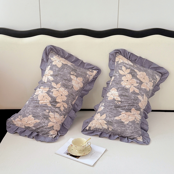 91家纺网 家纺一手货源 找家纺 梦舒羽 2025新款可水洗原麻花边枕套宿舍单人枕芯套枕头套内胆套仿亚麻 陌上花开-咖