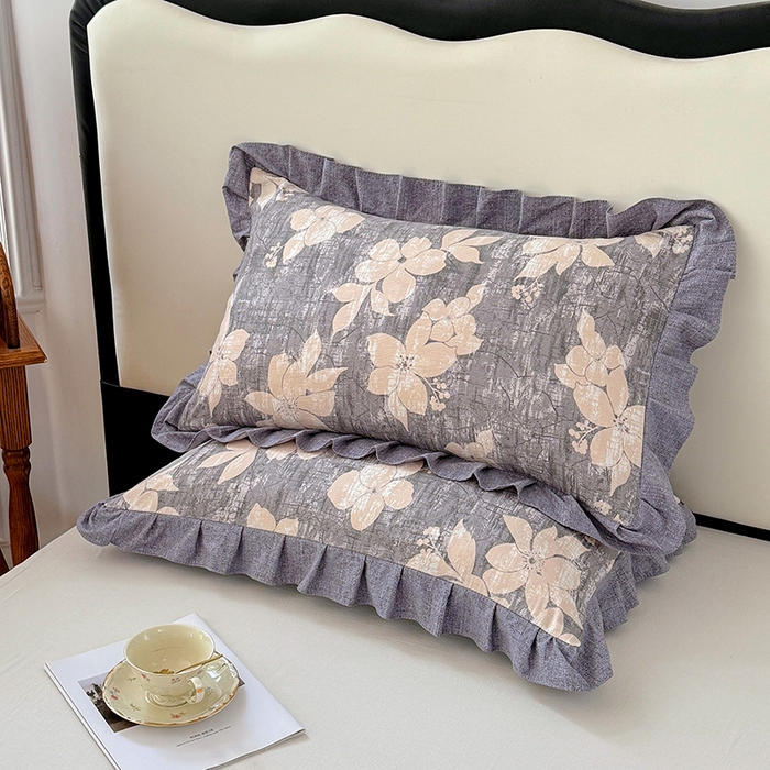 91家纺网 家纺一手货源 找家纺 梦舒羽 2025新款可水洗原麻花边枕套宿舍单人枕芯套枕头套内胆套仿亚麻 陌上花开-咖