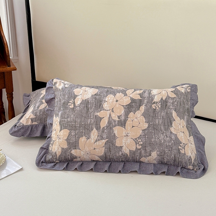 91家纺网 家纺一手货源 找家纺 梦舒羽 2025新款可水洗原麻花边枕套宿舍单人枕芯套枕头套内胆套仿亚麻 陌上花开-咖