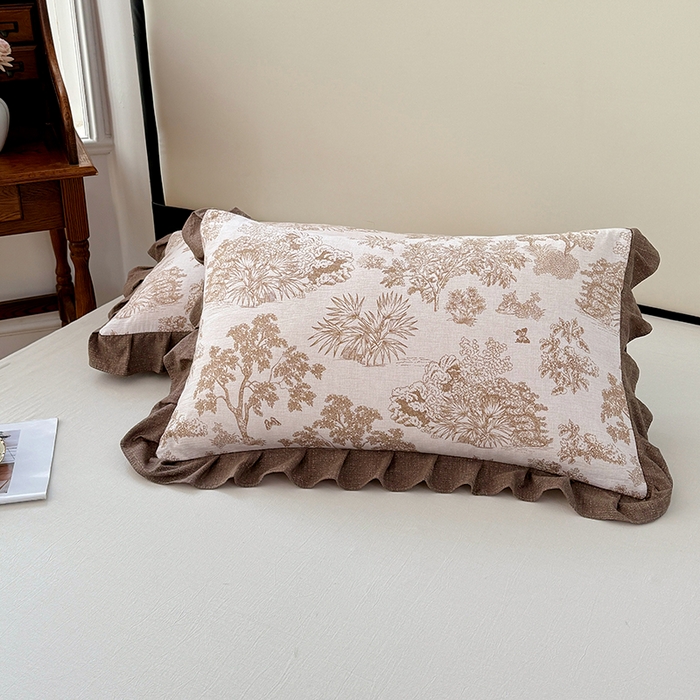 91家纺网 家纺一手货源 找家纺 梦舒羽 2025新款可水洗原麻花边枕套宿舍单人枕芯套枕头套内胆套仿亚麻 水木年华