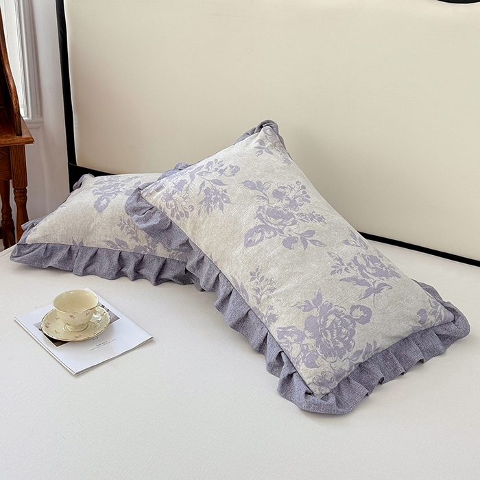 91家纺网 家纺一手货源 找家纺 梦舒羽 2025新款可水洗原麻花边枕套宿舍单人枕芯套枕头套内胆套仿亚麻 古堡花园-紫