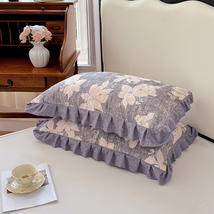 91家纺网 家纺一手货源 找家纺 梦舒羽 2025新款可水洗原麻花边枕套宿舍单人枕芯套枕头套内胆套仿亚麻 陌上花开-咖