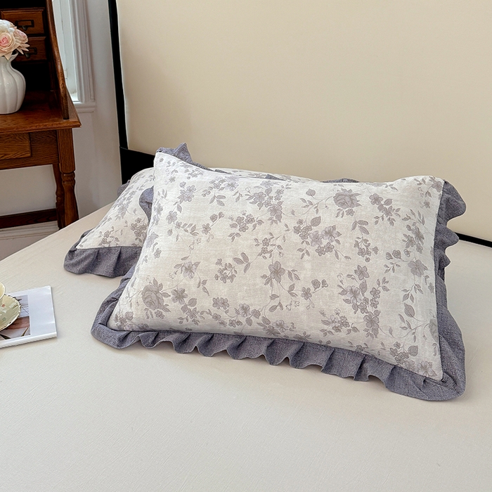 91家纺网 家纺一手货源 找家纺 梦舒羽 2025新款可水洗原麻花边枕套宿舍单人枕芯套枕头套内胆套仿亚麻 花之舞