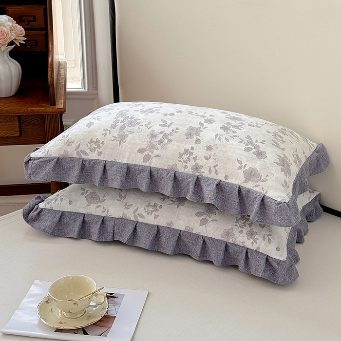 91家纺网 家纺一手货源 找家纺 梦舒羽 2025新款可水洗原麻花边枕套宿舍单人枕芯套枕头套内胆套仿亚麻 花之舞