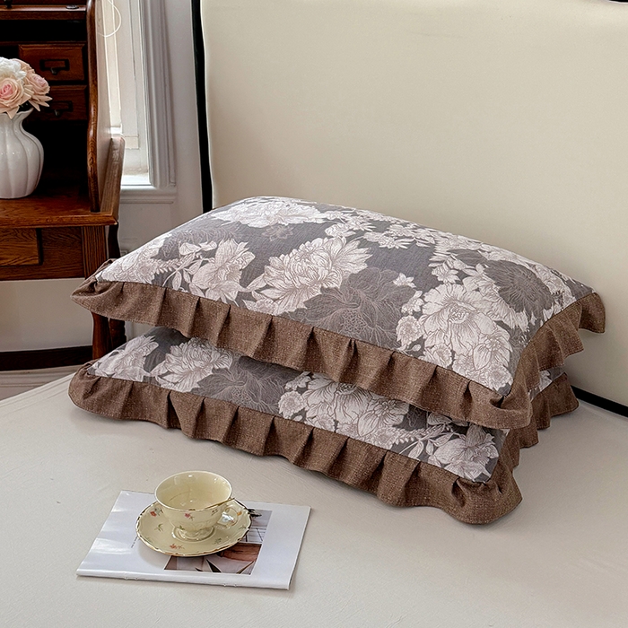 91家纺网 家纺一手货源 找家纺 梦舒羽 2025新款可水洗原麻花边枕套宿舍单人枕芯套枕头套内胆套仿亚麻 浮绘花影-白