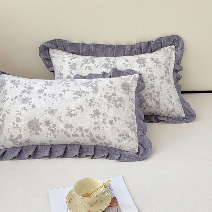 91家纺网 家纺一手货源 找家纺 梦舒羽 2025新款可水洗原麻花边枕套宿舍单人枕芯套枕头套内胆套仿亚麻 花之舞