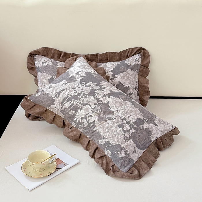 91家纺网 家纺一手货源 找家纺 梦舒羽 2025新款可水洗原麻花边枕套宿舍单人枕芯套枕头套内胆套仿亚麻 浮绘花影-白