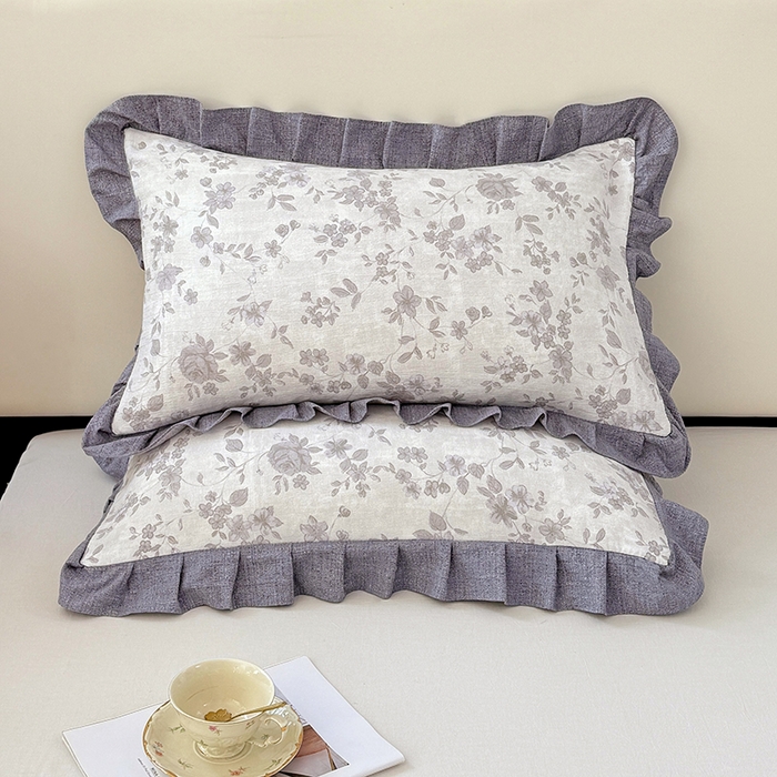 91家纺网 家纺一手货源 找家纺 梦舒羽 2025新款可水洗原麻花边枕套宿舍单人枕芯套枕头套内胆套仿亚麻 花之舞