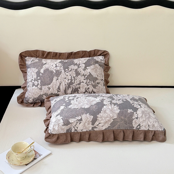 91家纺网 家纺一手货源 找家纺 梦舒羽 2025新款可水洗原麻花边枕套宿舍单人枕芯套枕头套内胆套仿亚麻 浮绘花影-白