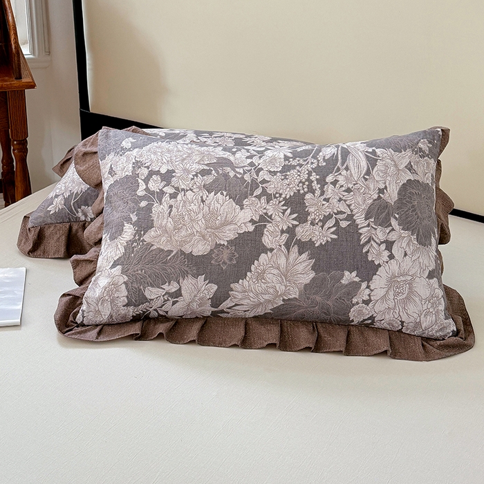 91家纺网 家纺一手货源 找家纺 梦舒羽 2025新款可水洗原麻花边枕套宿舍单人枕芯套枕头套内胆套仿亚麻 浮绘花影-白