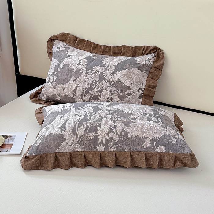 梦舒羽 2025新款可水洗原麻花边枕套宿舍单人枕芯套枕头套内胆套仿亚麻 浮绘花影-白