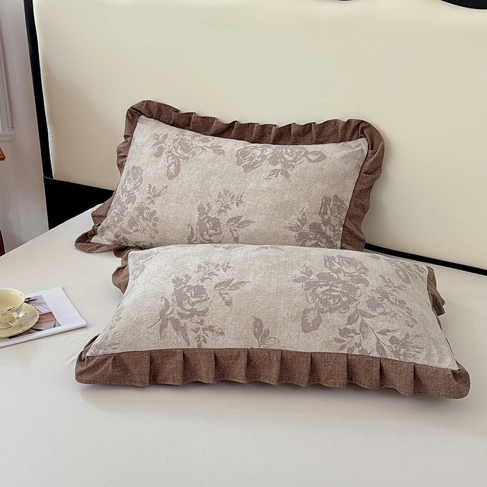 梦舒羽 2025新款可水洗原麻花边枕套宿舍单人枕芯套枕头套内胆套仿亚麻 古堡花园-咖