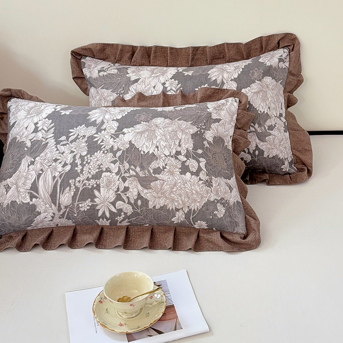 91家纺网 家纺一手货源 找家纺 梦舒羽 2025新款可水洗原麻花边枕套宿舍单人枕芯套枕头套内胆套仿亚麻 浮绘花影-白