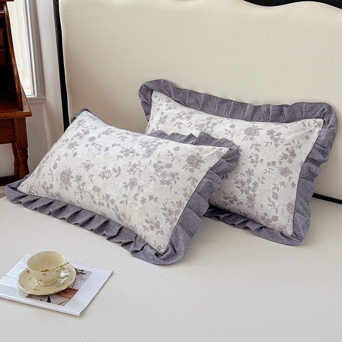 91家纺网 家纺一手货源 找家纺 梦舒羽 2025新款可水洗原麻花边枕套宿舍单人枕芯套枕头套内胆套仿亚麻 花之舞