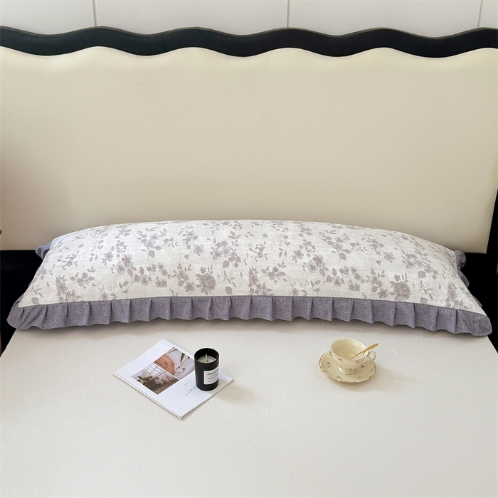 91家纺网 家纺一手货源 找家纺 梦舒羽 2025新款可水洗原麻双人花边枕套宿舍情侣枕芯套加长枕头套内胆套仿亚麻 花之舞